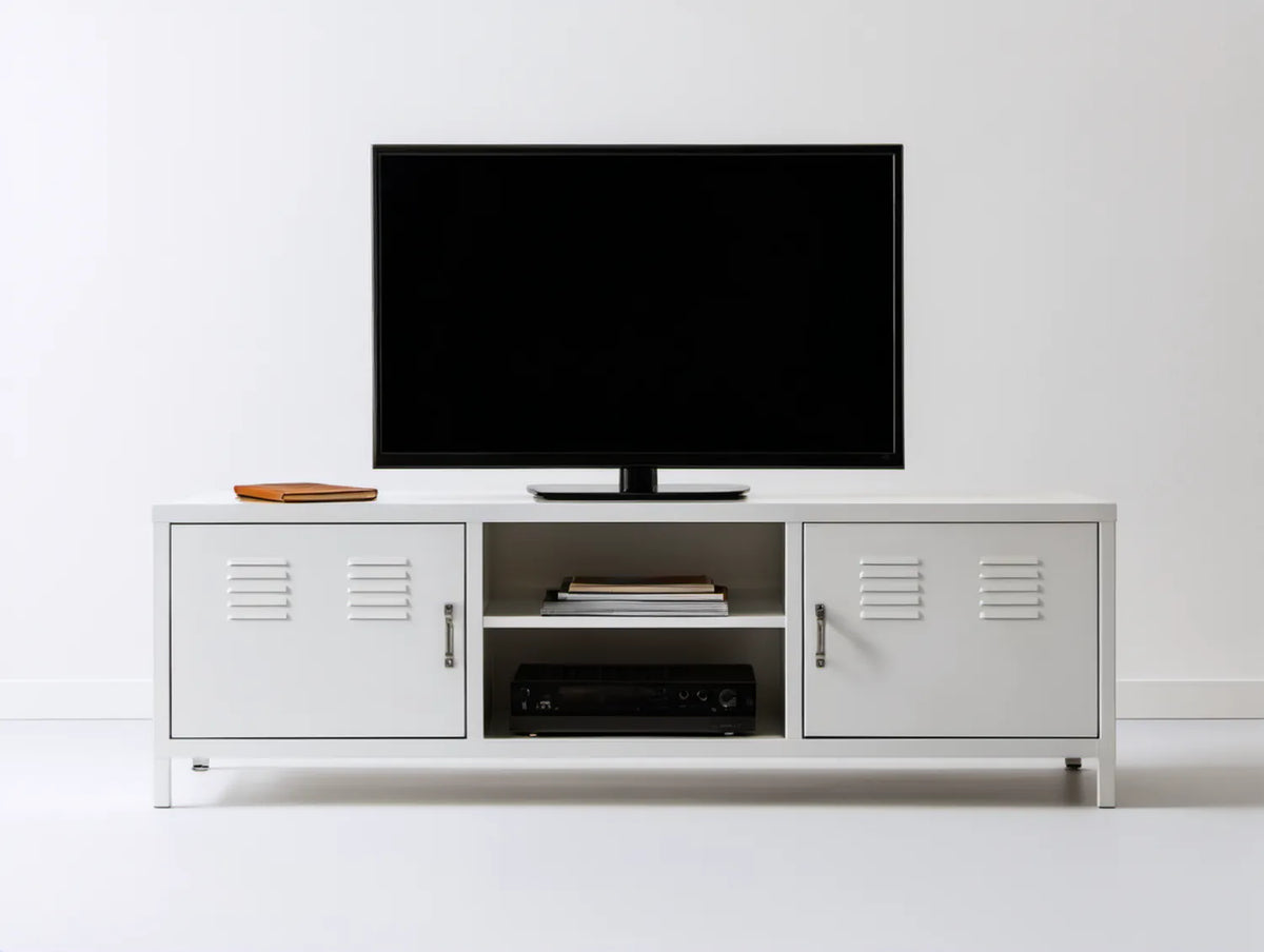 Biała metalowa szafka RTV 120 x 40 x 50 cm