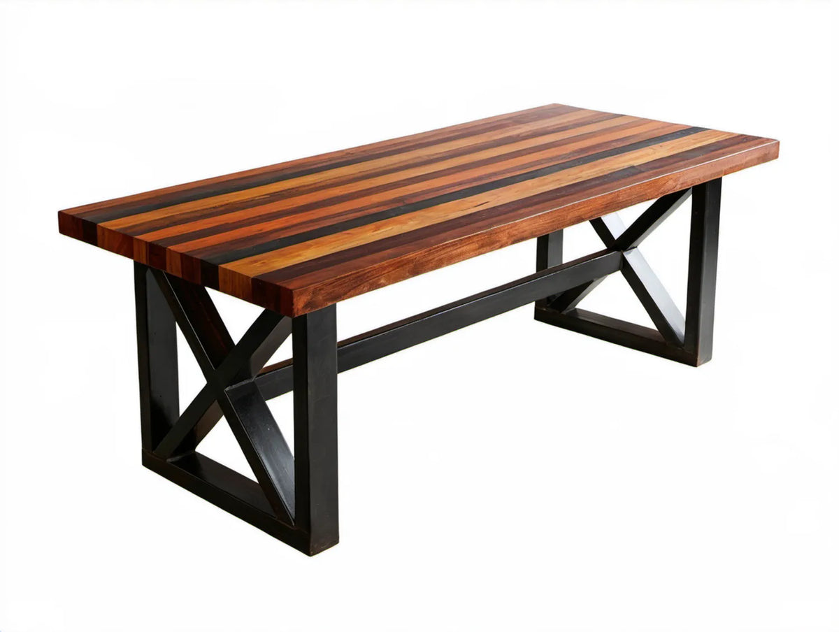 Stół do jadalni w stylu industrialnym, brązowo-czarny, lite drewno odzyskane i stal, 180 x 90 x 76 cm