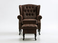 Brązowy rozkładany fotel uszak Chesterfield ze skóry syntetycznej PU 85 x 90 x 105 cm