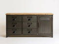 Industrialna komoda stalowa z blatem z litego drewna sosnowego, czarno-naturalna, 160 x 45 x 85 cm