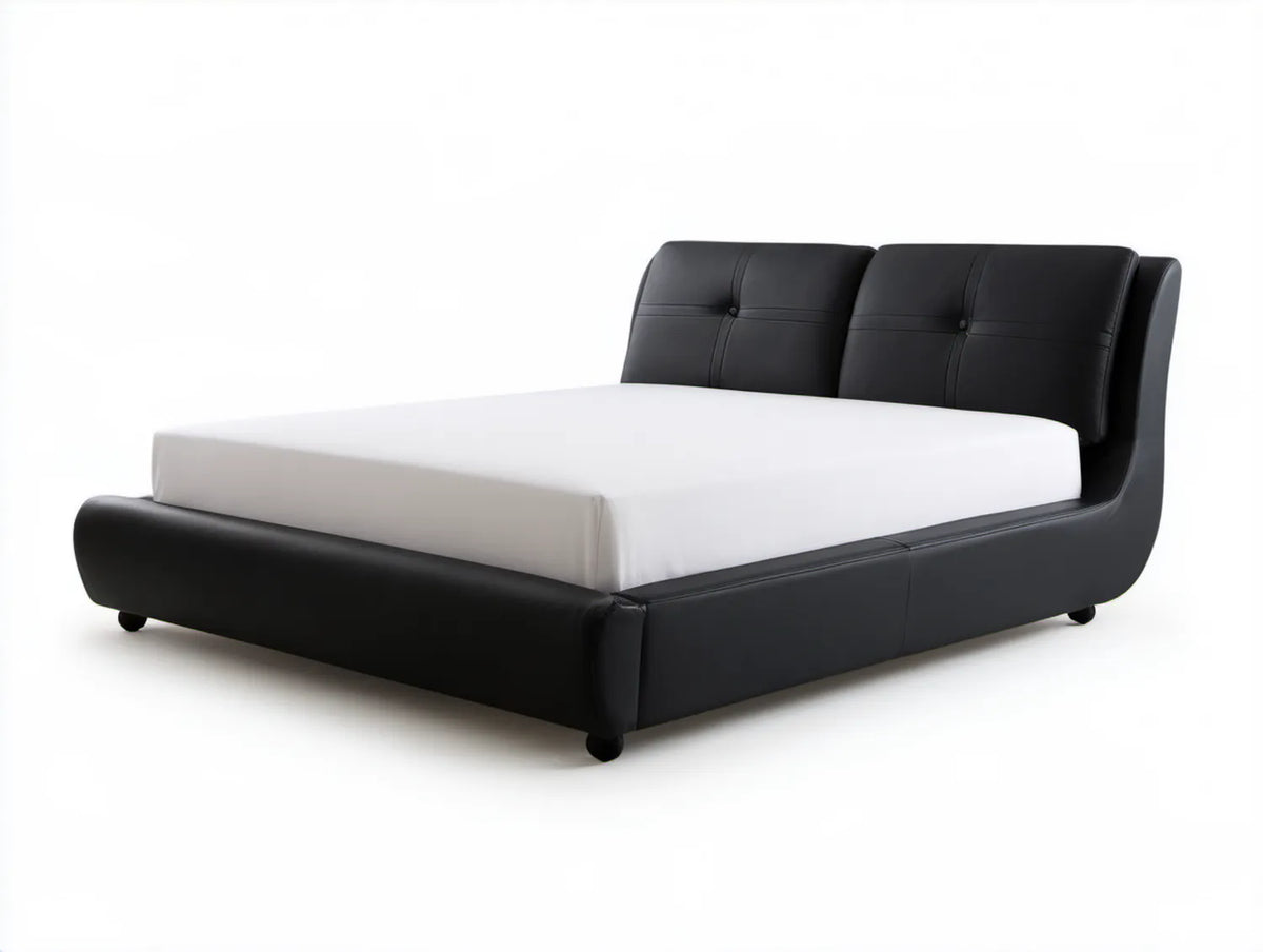 Czarne łóżko tapicerowane ze skóry syntetycznej PU 160 x 200 cm