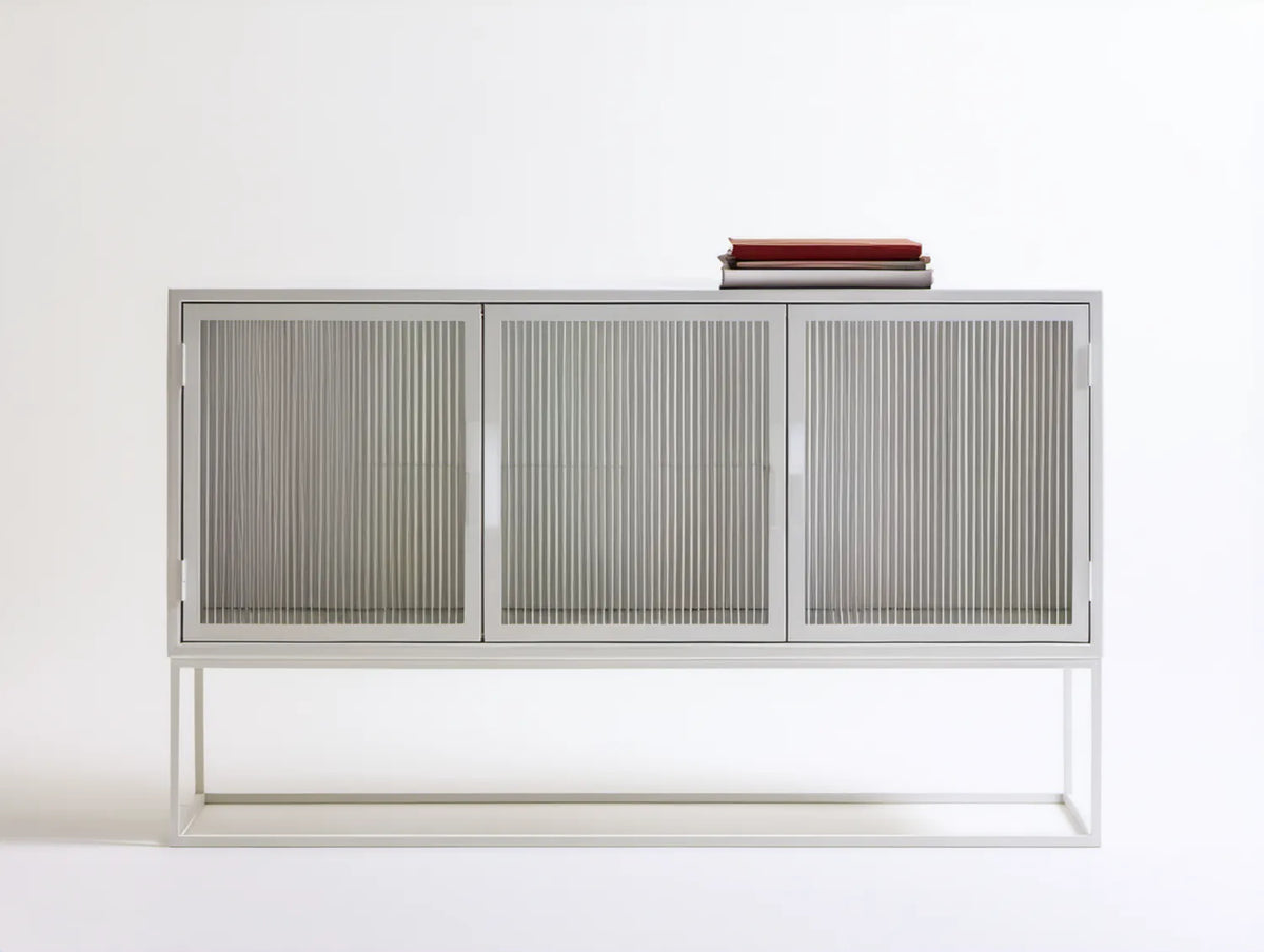 Stalowa szafka RTV szara ze szkłem ryflowanym 160 x 40 x 85 cm