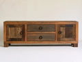 Szafka RTV z litego drewna z recyklingu, brązowa/ciemnobrązowa, 140 × 40 × 45 cm, 2 szuflady i 2 drzwi