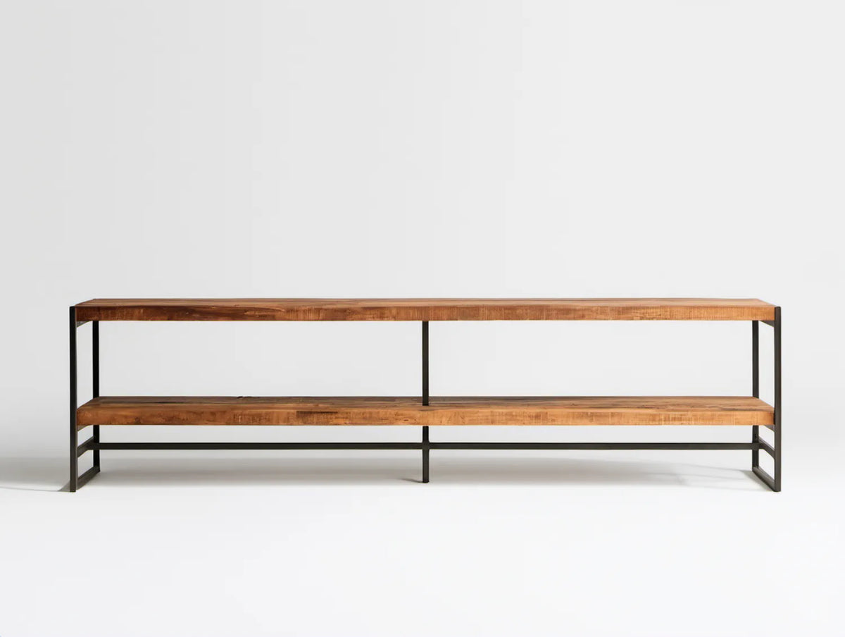 Regał do salonu z litego drewna mango i stali, brązowo-czarny, 180 x 40 x 75 cm