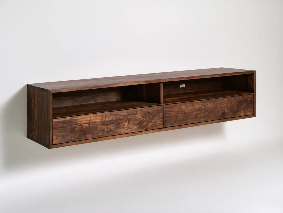 Wisząca szafka RTV z litego drewna orzechowego, ciemnobrązowa, 180 × 40 × 35 cm