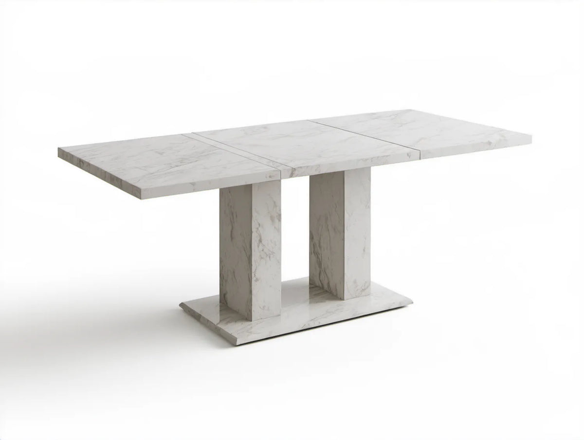 Rozkładany stół biało-szary z efektem marmuru MDF 160-200 x 90 x 75 cm