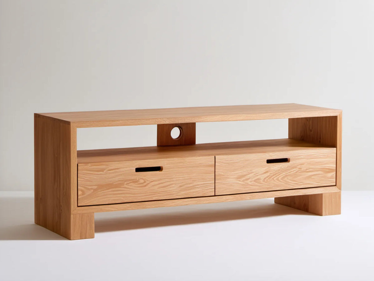 Szafka RTV z naturalnego dębu, MDF, 140 × 40 × 55 cm