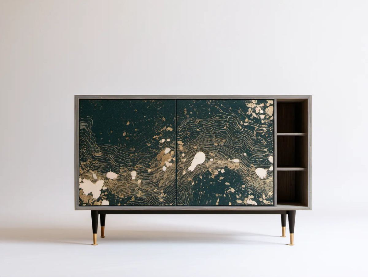 Kredens zielono-złoty z płyty MDF 160 x 40 x 90 cm