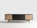 Kredens czarny z naturalnym beżowym rattanem, MDF i stalą, 180 × 40 × 75 cm