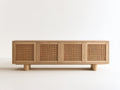 Kredens z litego drewna dębowego z plecionką rattanową, naturalny, 180 x 45 x 75 cm