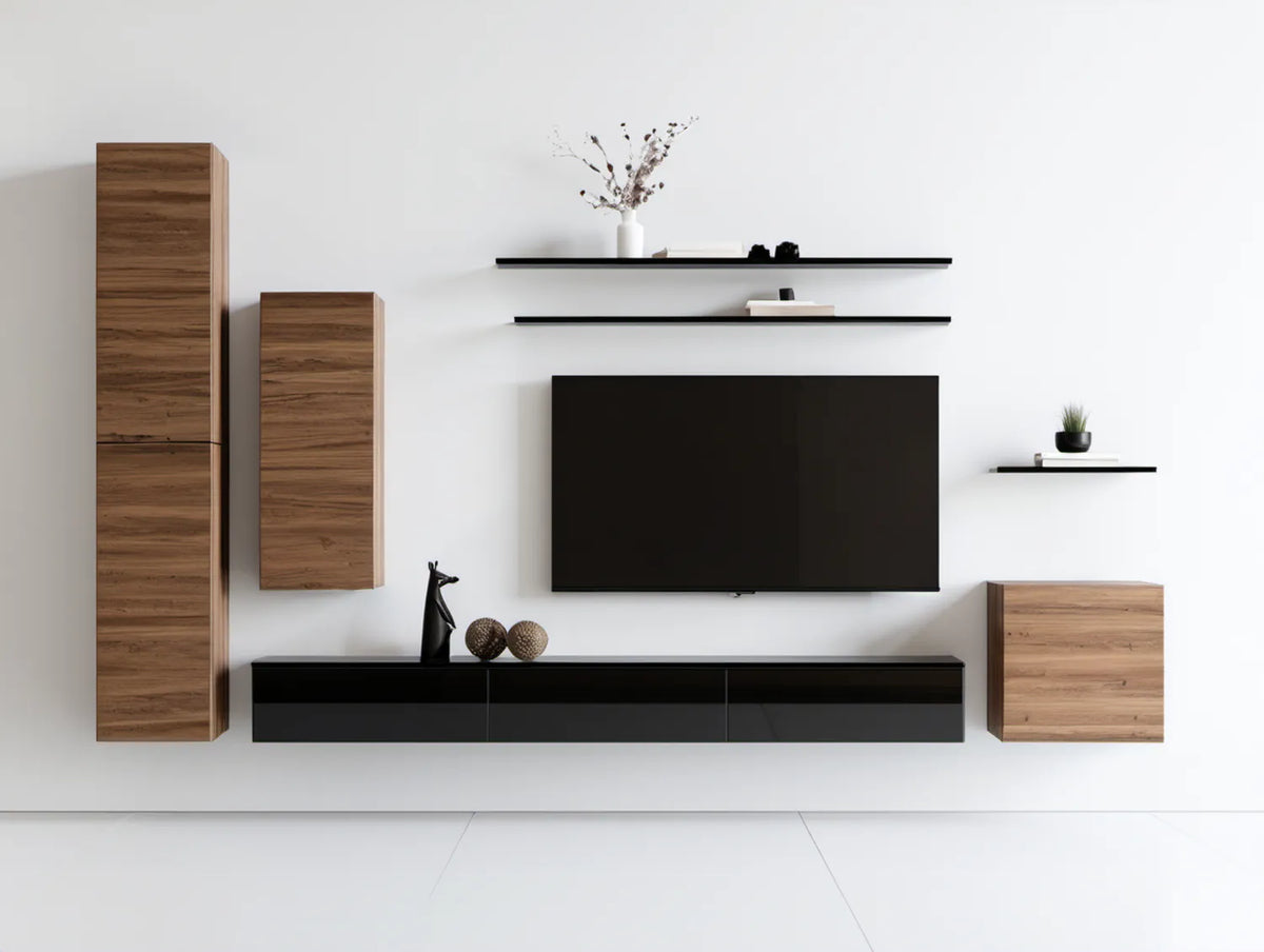 Wiszący zestaw do salonu 300 x 200 x 40 cm Brązowy dąb/Czarny