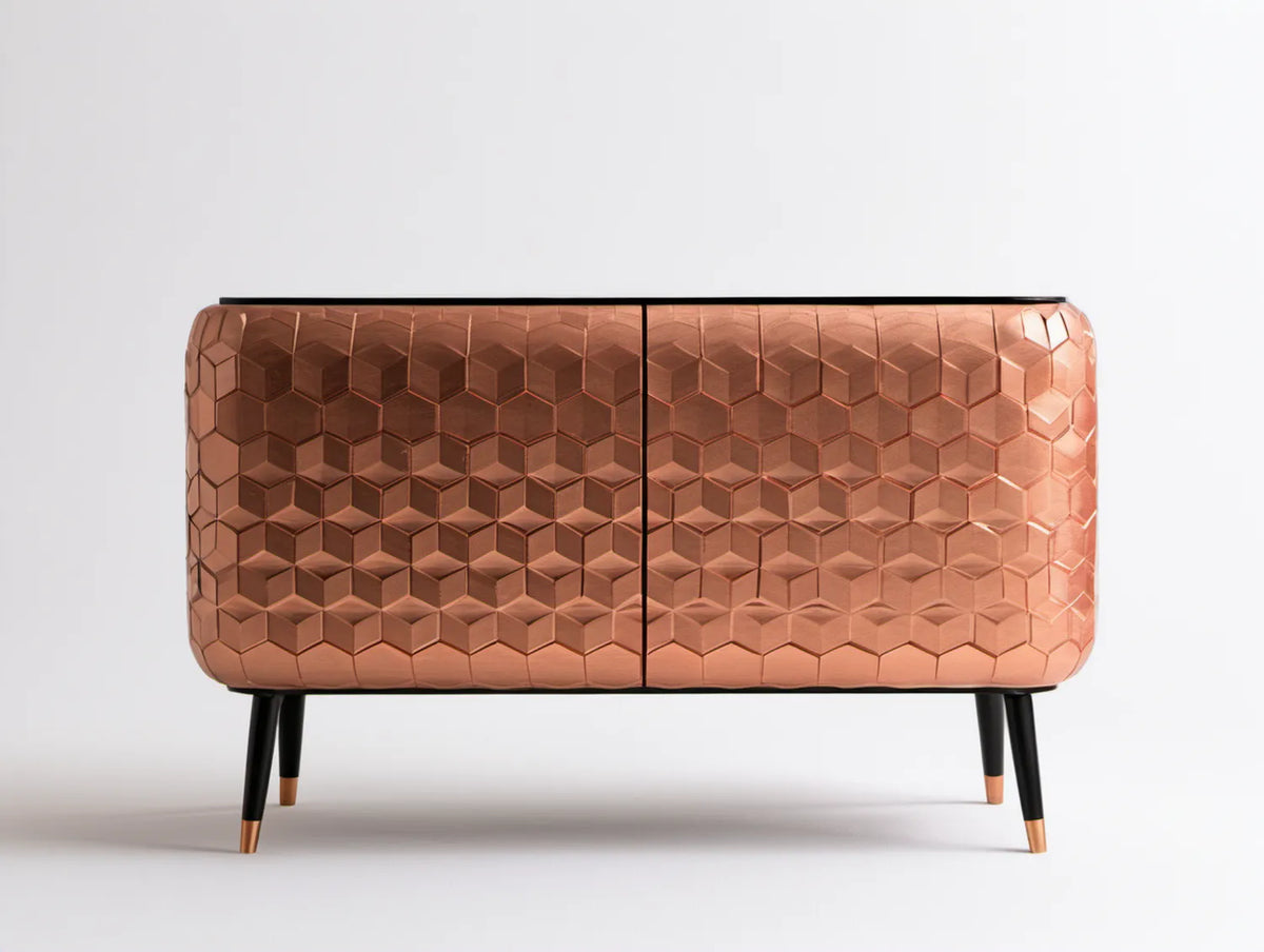 Dwudrzwiowy kredens miedziano-czarny z MDF i PU, 120 x 40 x 80 cm