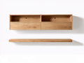 Wiszący zestaw z litego drewna dębowego, naturalny dąb – szafka 160 × 35 × 35 cm i półka 160 × 20 × 4 cm
